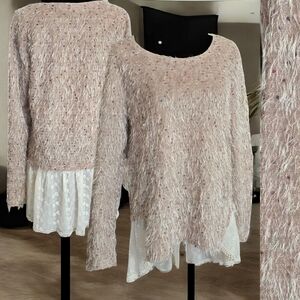 NWOT 'A'REVE ANTHROPOLOGIE ( L ) Fluffy/String Sweater with Lace Hi Lo Bottom